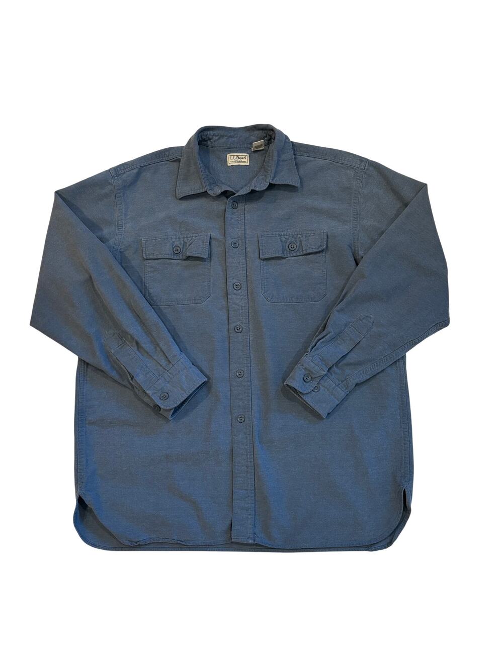 LL Bean Flannel Shirt Mens Large Blue Chamois Button Up Long Sleeve Heavyweight